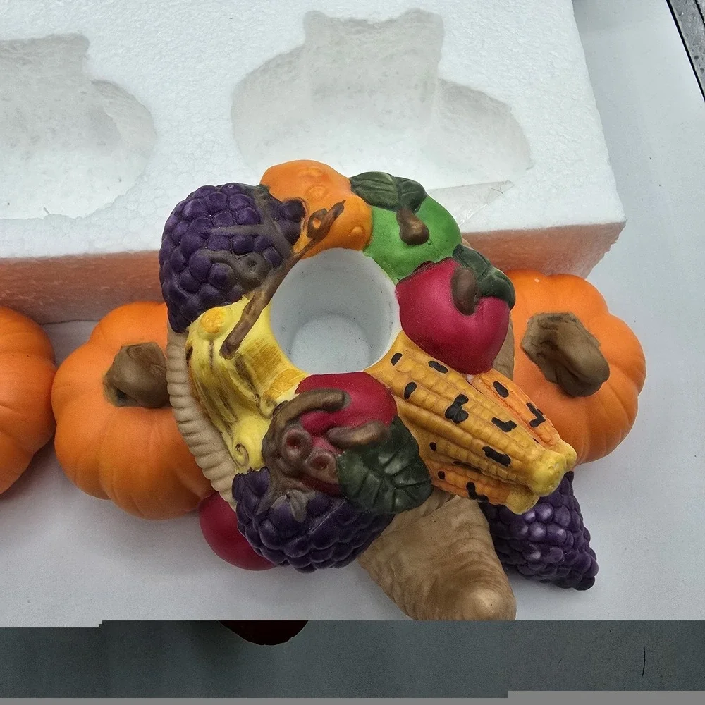Partylite Harvest Time Taper Candle Holders CORNUCOPIA PUMPKIN Thanksgiving Fall